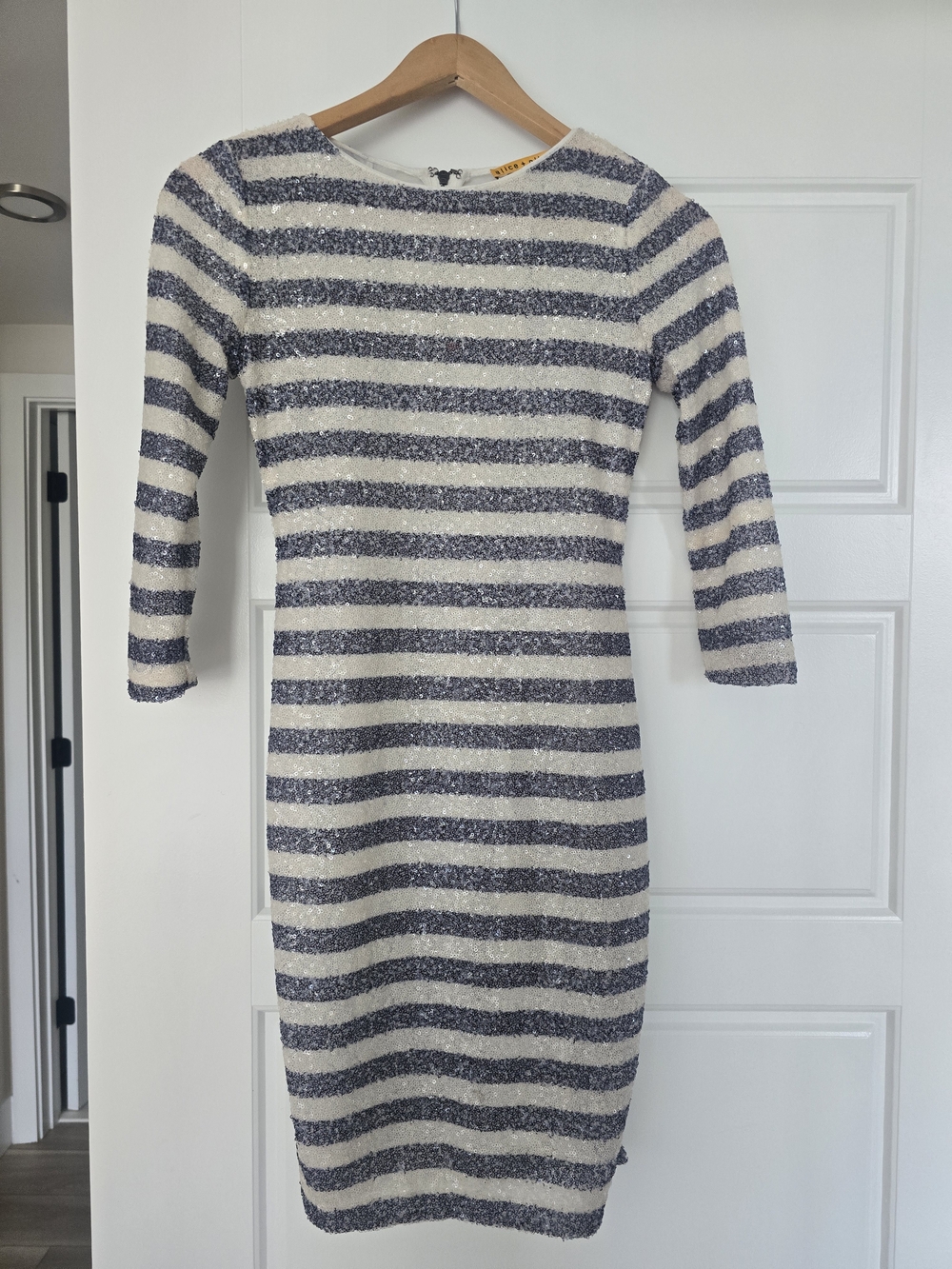 Alice + Olivia Navy and White Striped Midi Dress